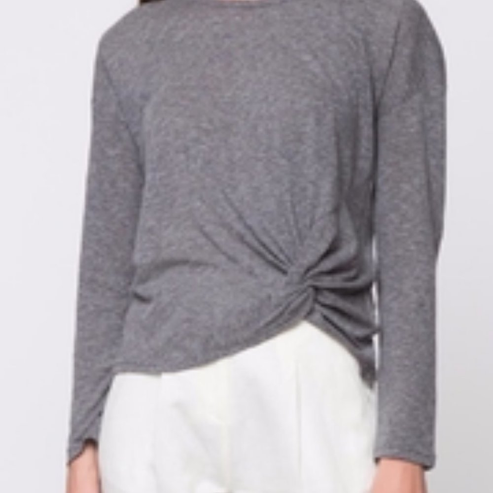 Mo:vint grey long sleeve front twist detail top M